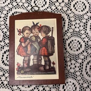 Vintage Hummel Wooden Wall Plaque | 3 School Girls | Grandma Cottage Retro